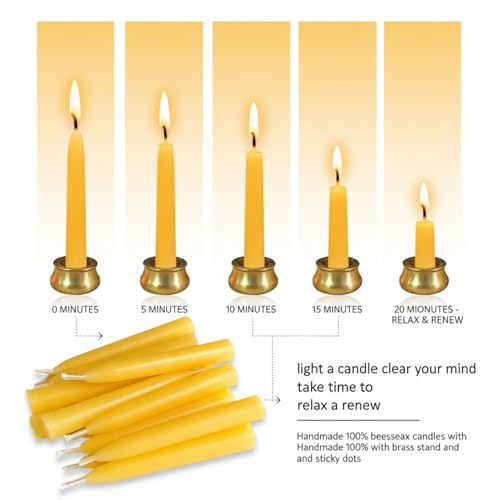 20 Minute Meditation Candles for Anxiety Relief Mini Beeswax Taper Candles Set of 30 with Brass Holder & Candle Wax Dots for Secure Fit Dripless Prayer Candles for Yoga Ritual & Spiritual Practice - color: 30pcs Beeswax Candles