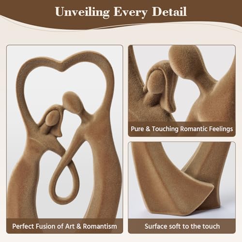Velvet Flocked Couple Sculpture, Flocked Statue Modern Abstract Art Figurine for Anniversary, Wedding Gift, Home, Living Room, Bookshelf, Office Decor (Brown) - color: Couple01-brown