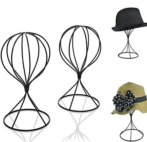 Mydio 2 Pieces Modern Metal Hat Stands Durable Stable Metal Hat Cap Rack Wigs Holder (black) - color: black