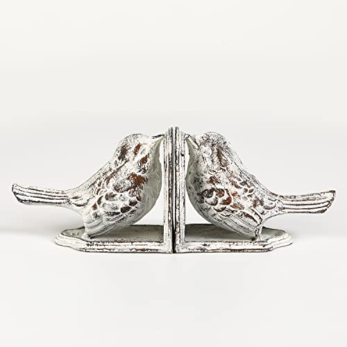 Jemeni Bird Book Ends for Shelves, Cast Iron Birds Book Ends for Shelves, Cute Bookends Decorative, Heavy Duty and Unique Decorative for Heavy Books, White Finish