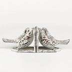 Jemeni Bird Book Ends for Shelves, Cast Iron Birds Book Ends for Shelves, Cute Bookends Decorative, Heavy Duty and Unique Decorative for Heavy Books, White Finish