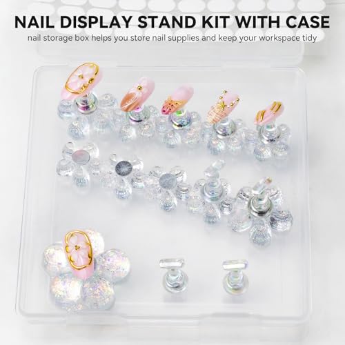 Nail Stand for Press On Fake Nails Painting Display Practice, Powerful Magnetic Nail Holder for Design, Flower Nail Stand with 200 PCS Double-Sided Tapes, Nail Tools for Home Salon - color: White Flower, size: Medium