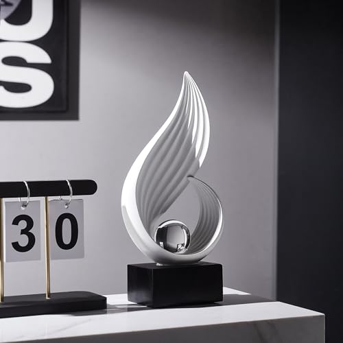 FJS Home Decor Modern White Statue Living Room Decor, Resin Shelf Decor Accents, Abstract Art Sculptures Decorations for Bookshelf Dining Room Office Coffee Table TV Stand - color: D-white