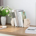 Decorative Square Marble Bookends for Heavy Books – Unique Book Ends for Shelves – Modern Aesthetic Book Holder/Stopper with Non-Slip Pads for Chic Home, Office, or Library Decor(Travertino Turkey) - style: Square-Beige