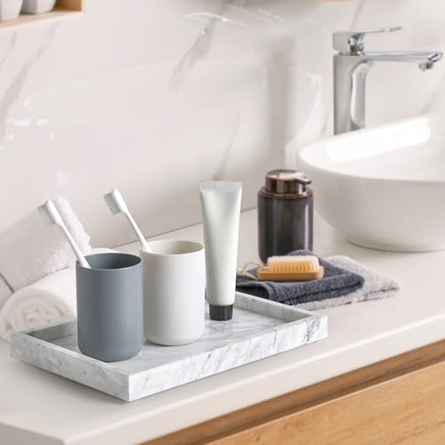 Large Marble Vanity Tray, Luxury Stone Organizer for Bathroom & Kitchen Counter | Holds Soap Dispenser, Jewelry, Perfume Bottles | Non-Resin, Non-Ceramic Décor - color: White, size: 11.8" x 7.8" x 1.2"