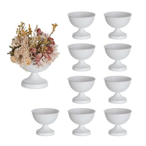 Sziqiqi Urn Vases for Wedding Centrepiece - 6in High White Metal Vase Set of 10 Small Vintage Flower Arrangement Pots for Table Centrepieces Elegant Hammered Vase for Christmas Anniversary Party - color: White, size: 5.9in - 10 Pc