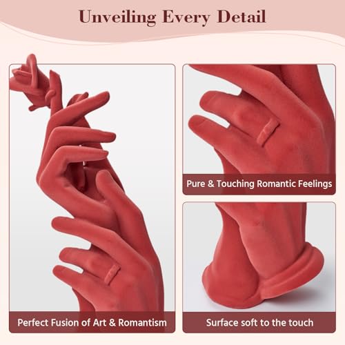 Romantic Couple Statue with Rose, Modern Love Figurine for Home Decor, Symbol of Love & Commitment, Anniversary Wedding Gift for Couples, Bedroom Living Room Shelf Decoration (Red) - color: Hand Rose-red