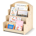 PUERSI Greeting Card Display Stand, Wooden 4-Tier Postcard Display Stand Holder for Sticker, Vendors, Retail Stores, Beige - color: Beige
