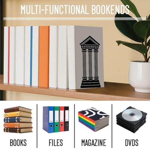 WADORN 1 Pair Roman Temples Metal Decorative Bookend for Shelves, Heavy Duty Book Ends Modern Non-Skid Books Holder Stand Black Book Support Stoppers for Desk Bookshelf Office Home, 5.3x4.3x7.8 Inch - color: Roman Temples
