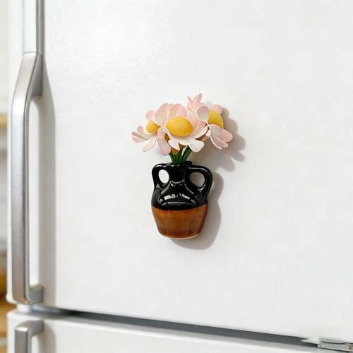 8 PCS Mini Ceramic Vase Magnets for Fridge, Cute Mini Vase Magnets for Fridge, Tiny 3D Plant V ase for Decoration Kitchen Locker Kitchen Office (8PCS-A)
