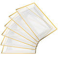 Elegant Plastic Serving Tray & Platter Set (6pk) - Clear & Gold Rim Disposable Serving Trays & Platters for Food - Weddings, Upscale Parties, Dessert Table, Cupcake display - 8x13 inches - color: Clear + Gold