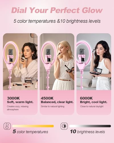 UBeesize 12'' LED Ring Light with 62'' Tripod Stand, Selfie Ring Light for Video Recording, Live Streaming, TikTok & YouTube, Compatible with iPhone & Android (Pink) - color: Pink, size: 12-in