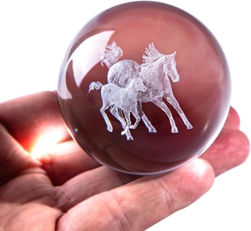 3D Laser Horse Crystal 60mm Ball Crystal Paperweight Figurine Home Art Decor Crafts - color: Horse