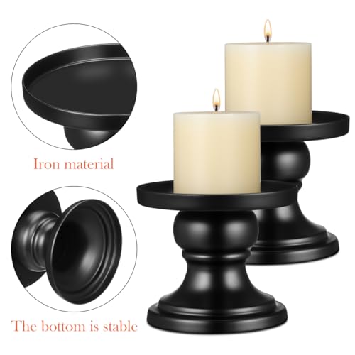 Abaodam Metal Candle Holders Set of 2, Reversible Pillar and Taper Candle Holder Stand for Fireplace, Table Centerpiece and Farmhouse Home Decor (Black)