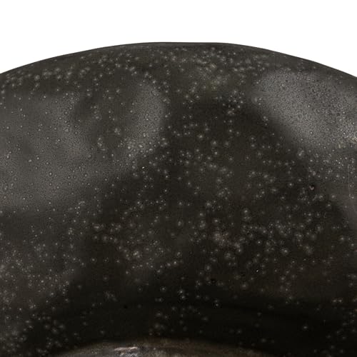 Creative Co-Op Stoneware Footed Pedestal Bowl with Handles, Reactive Glaze, Black - color: Black, size: 9.5" Round x 4" Tall