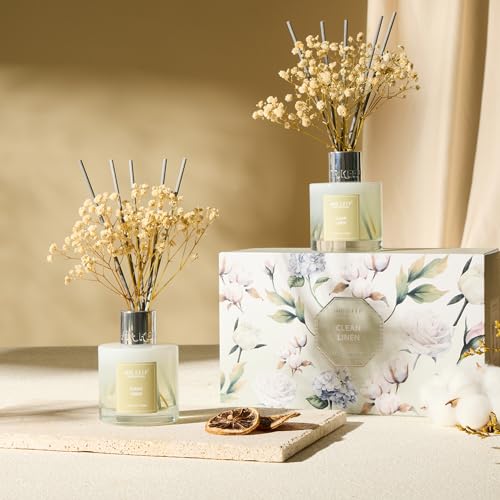 Airkeep Reed Diffuser 3.38 oz (100ml) 2pk, Clean Linen Scented Reed Diffuser Set,Reed Diffuser & Oil Diffuser Sticks, Aromatherapy, Airkeep Reed Diffuser Set Box 2-Clean Linen - size: Real Flower/3.38Ounce/2pack