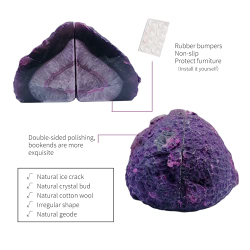 Geode Bookends Agate Decor Book Ends Unique Crystal bookend Dyed Purple for Home Decorative 1 Pair 4-5 Lbs - color: Purple, size: 4-5LBS