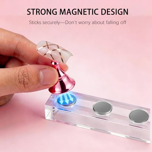 Nail Stands Acrylic Nail Art,Press on Nail Stand Magnetic Nail Tips Practice Holder 54 Pcs Reusable Adhesive Putty for DIY Painting(Pink - color: Pink