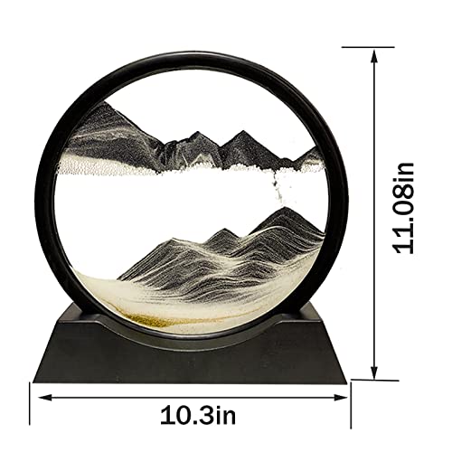 HYUGF Moving Sand Art Picture Decor, 3D Deep Sea Sandscape Liquid Motion, Round Glass Frame Display Flowing Sand, Relaxing Gift for Kids Adults Office Work Home Desktop Decoration Toy (Black, 12") - color: Black, size: 12 inches