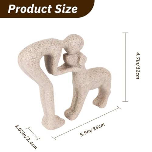 Human and Dog Hugging Sculpture Decor - Forever Loved Pet Memorial Statue Gifts, Decorative Figurine for Home, Shelf, Desk & Office (Sandstone)