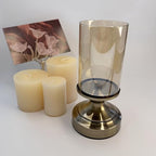Brass Hurricane Candle Holder with Glass Lid, Anti-Tip Pillar Candle Holder for Wedding Dining Party Table Centerpiece, Elegant Home Decor