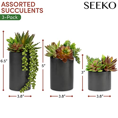 Fake Succulents Plants Artificial in Premium Ceramic Pots (3 Pack Assorted) Realistic Faux Succulents for Bathroom, Home & Office Décor - style: 3 Pack Assorted