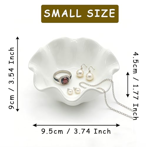 Flower Ring Dish Jewelry Tray, Cute Ceramic Jewelry Dish Tray, Room Decor Small Trinket Dish, Nightstand Ring Holder Dish, Bathroom Jewlery Plate Bowl for Earrings, Birthday Gifts for Women - color: White