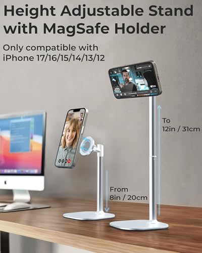 COOPER MagStand, Adjustable Magnetic iPhone Stand for Desk & Phone Holder for Video Recording, Compatible with MagSafe, Stand for iPhone 17 Pro Max, 16/15/14/13/12, Small Mag Safe Tripod (White) - color: Frost White