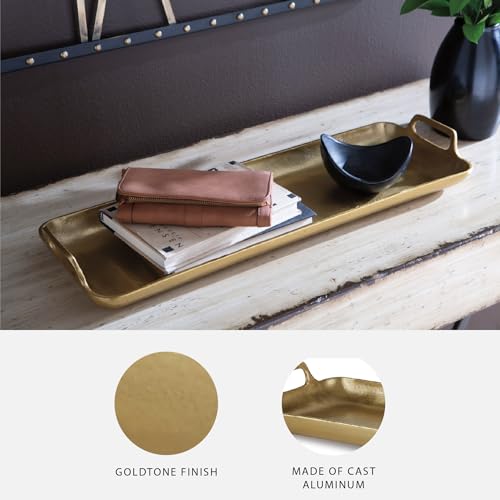 Signature Design by Ashley Posy Contemporary Decorative Metal Serving Tray with Handles, Display Only, Not Food Safe, Cast Aluminum, 24" Length, Gold Finish