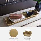 Signature Design by Ashley Posy Contemporary Decorative Metal Serving Tray with Handles, Display Only, Not Food Safe, Cast Aluminum, 24" Length, Gold Finish