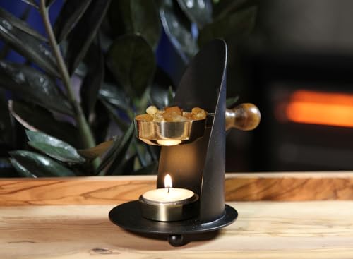 Incense Burner, Black and Gold Incense Holder - Tea Light Candle or Charcoal Resin Heated. for Home Decor, Beautiful Adjustable Design, Spiritual Gifts, Offering Calming Atmosphere - color: Black Burner Candle Heated