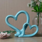 HAUCOZE Double Heart Statue Figurine Love Gifts Decor Modern Sculpture Bookshelf Arts Table Centerpiece Statue Ceramic Crafts 9.5 inch
