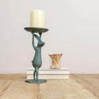 Creative Co-Op Cast Iron Bunny Rabbit Pillar Candle Holder (Holds 3 Inch Pillar Candle), Patina Finish - color: Patina