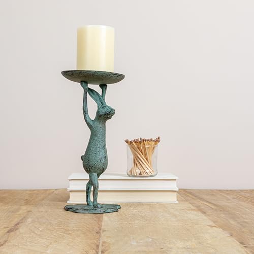Creative Co-Op Cast Iron Bunny Rabbit Pillar Candle Holder (Holds 3 Inch Pillar Candle), Patina Finish - color: Patina