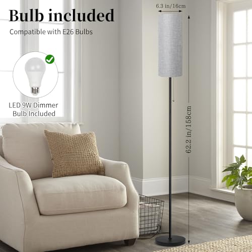Floor Lamp for Living Room, Modern Standing Lamps with Lampshade, Minimalist Tall Lamp with Chain Switch for Living Room, LED Bulb Included (Gray Shade) - color: Gray Shade