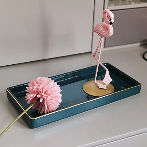 10 x 5 Ceramic Bathroom Tray for Countertop, Decorative Vanity Tray for Dresser Tops, Small Rectangular Trays for Perfume, Candle, Jewelry, Cosmetics (Green) - color: Green