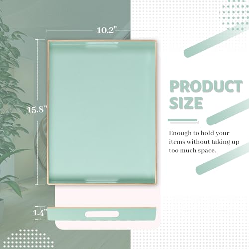 MAONAME Mint Green Serving Tray with Handles, Modern Decorative Trays for Coffee Table, Plastic Rectangular Trays for Ottoman, Bathroom, Decor, 15.8” x 10.2” x 1.4" - color: Mint Green, size: 15.8" x 10.2" x 1.4"