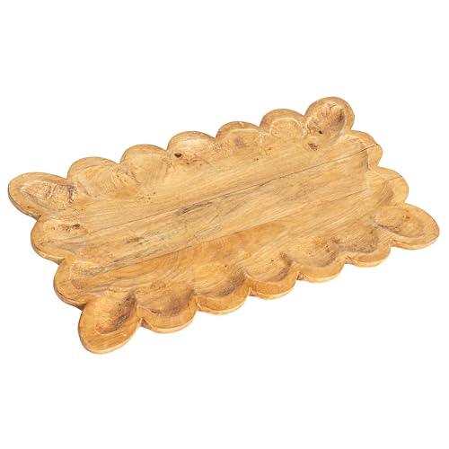 Creative Co-Op Scalloped Mango Wood Tray, Natural