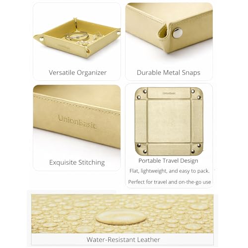 UnionBasic Small Valet Tray, Jewelry Tray for Rings Watches Earrings, Entryway Catchall Caddy for Coins Keys Change, Nightstand Bedside Valet Holder, Trays for Electronic Gadgets, Pale Gold - color: Pale Gold, size: 5.4" x 5.4" x 1.6"