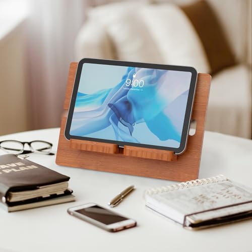 Pezin & Hulin Bamboo Tablet Stand Adjustable, Desktop Cell Phone Stand Holder Dock Compatible with Pad Air/Pro/Mini, E-Reader, Smartphone (Support to 4.7-13" Devices)-Brown - color: Large (Brown)