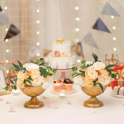 Sziqiqi Urn Vases for Wedding Centrepiece - 6in High Gold Metal Vase Set of 2 Small Vintage Flower Arrangement Pots for Table Centrepieces Elegant Hammered Vase for Christmas Anniversary Party - color: Gold, size: 5.9in - 2 Pc
