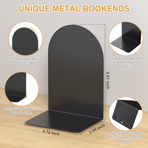 Bookends 4 Pairs, Metal Round Bookends for Shelves, Book Ends for Desk, Book End to Hold Books, Book Stopper, Black Bookend for Home Office - style: 4 Pairs Bookends