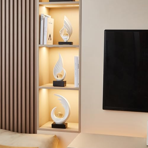 FJS Home Decor Modern White Statue Living Room Decor, Resin Shelf Decor Accents, Abstract Art Sculptures Decorations for Bookshelf Dining Room Office Coffee Table TV Stand - color: D-white