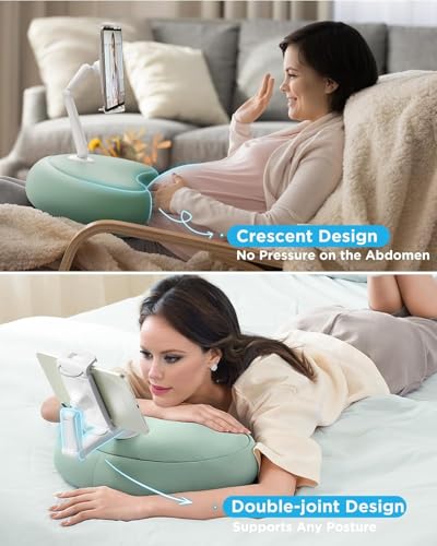 SAIJI Tablet Pillow Stand for Bed – iPad & Kindle Holder with Flexible Dual Axis Arm & Microbead Cushion, 360° Adjustable Lap Beanbag Phone Holder Fits Devices with 4.7"–15.6" Screens (Cyan) - color: Cyan