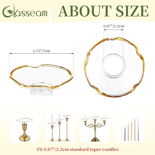 Glasseam Glass Candle Drip Protectors: Set of 24 Gold Rim Bobeches for Candlestick Holders Decorative Wax Catchers for Candles Wax Drip Guard for Taper Candle Holders Bulk Table Decorations - color: Gold Rim, size: Curved-24pcs