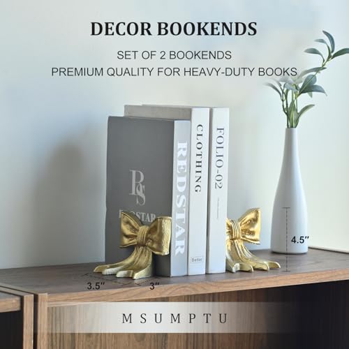 Metal Bookends Set of 2, Heavy Duty Book Ends for Heavy Books, Gold Decorative Bookends for Shelves Desk Office Home Decor - color: Gold