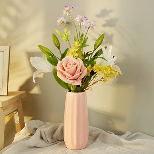 Pink Ceramic Vase 9.1 Inch - Glossy Minimalist Nordic Flower Vase for Home Decor, Perfect for Dried/Fresh Flowers, Wedding Centerpiece, Housewarming Gift for Christmas, Mother’s Day, Valentine’s Day - color: Large-pink