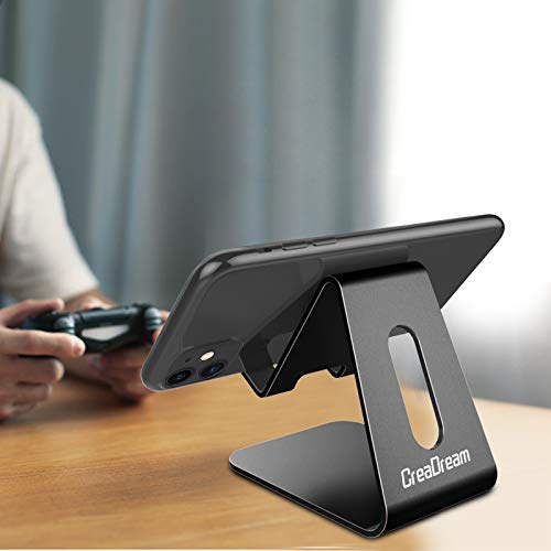 CreaDream Cell Phone Stand, Cradle, Holder, Aluminum Desktop Stand Compatible with Switch, All Smart Phone, iPhone 11 Pro Xs Max Xr X Se 8 7 6 6s Plus SE 5 5s-Black - color: Black