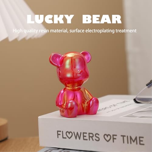 Small Bear Figurines Animal Sculpture Home Décor for Living Room Bedroom Office Statues Desktop Cabinets Tabletop Decor for Women Mom Birthday Gift(Red) - color: Red