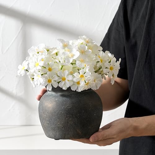 SIDUCAL Ceramic Flower Vase with Wide Mouth Lace, 5.1 Inch Pottery Rustic Farmhouse Boho Vases, Small Terracotta Vase for Home Decor, Table, Living Room, Bathroom, Shelf, Wedding, Bronze - color: 18967-bronze